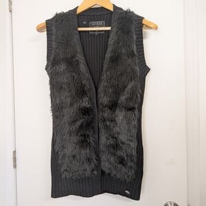 GUESS BLACK FAUX FUR JACKET SIZE SMALL